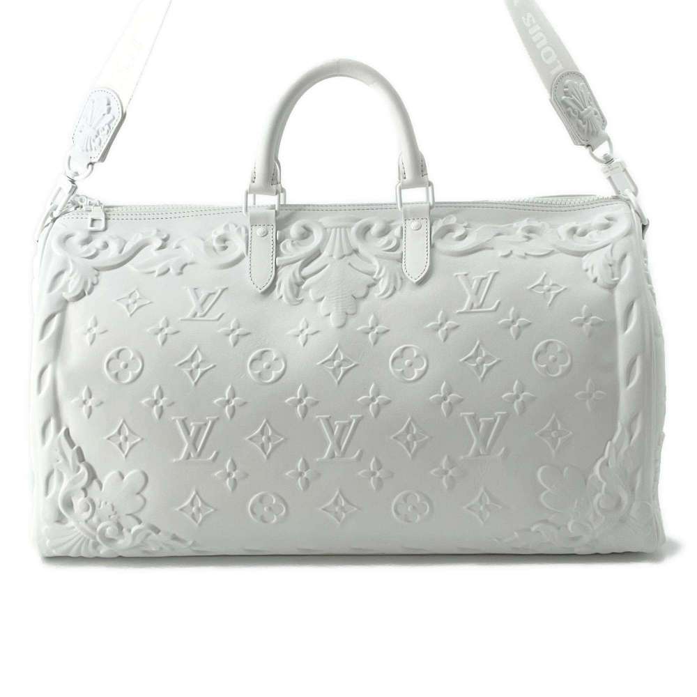 Louis Vuitton Boston bag calf leather Monogram Keepall Bandouliere white